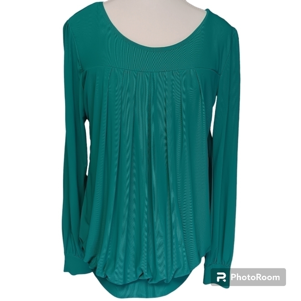 Timeson Women's Long Sleeve Scoop Neck Pleated Front Fitted Blouse Tops Size XL